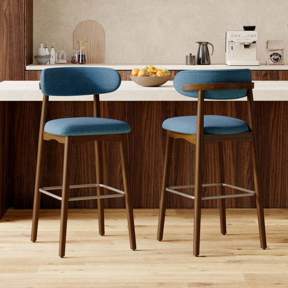 Modern Steady Metal Counter Height Bar Stools with Rubber Wood Legs Ergonomic Backrest for Home Bar Dining Room & Outdoor Use (Set of 2)