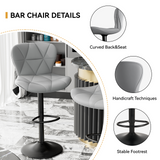 Height Adjustable PU Leather Iron Frame Modern Steady Bar Stool Swivel Diamond Stitching Design Kitchen Counter Chair Home Bar (Set of 2)