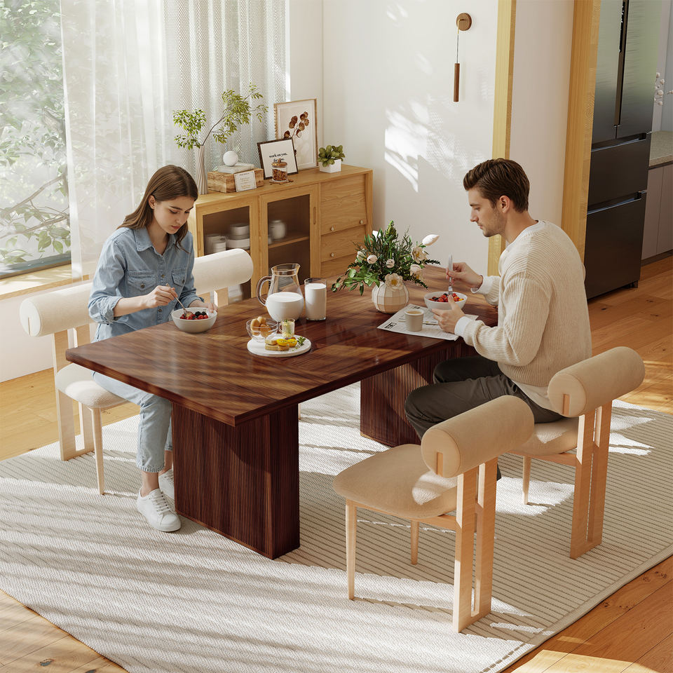 Black Walnut finish rectangular dining table with sturdy wood-strip legs