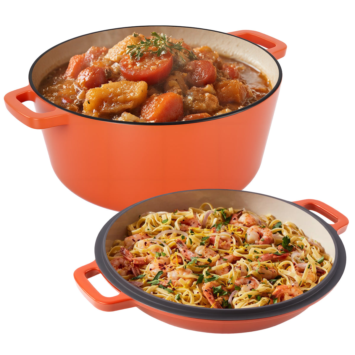 6QT Ceramic Dutch Oven 2QT Aluminum Lid Ceramic Non-Stick Coating Stainless Steel Bottom Dishwasher Safe Oven Safe Roasting Gas