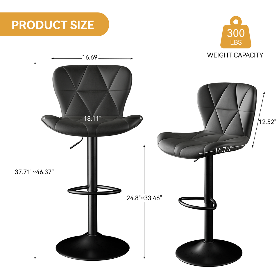 Modern Outdoor Adjustable Swivel PU Faux Leather Upholstered Iron Frame Counter Height High Backrest Home Bar Kitchen Island (Set of 2)