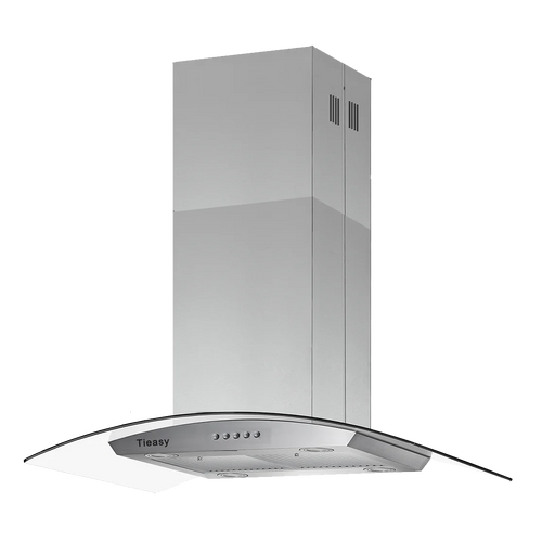 36 Inch Island Range Hood 700 CFM Ceiling Mount Hood Stainless Steel Stove Vent Hood with Tempered Glass, Push