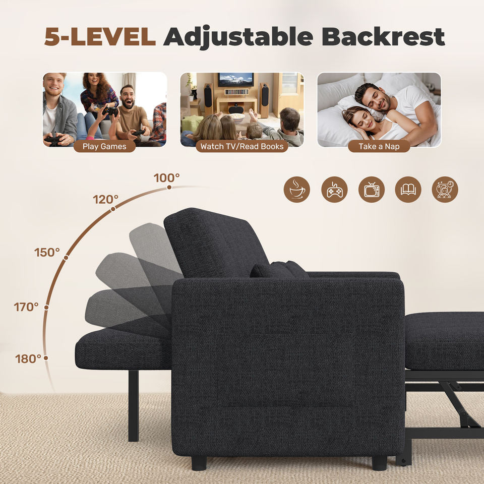 3-in-1 Convertible Modern Sofa Bed Sleeper Couch Storage Portable 5-Level Adjustable Backrest Living Room Home Dining Hotel