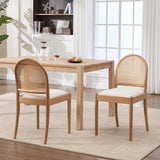Modern Upholstered Chenille Seat Ergonomic Backrest with Wood Legs Rattan Dining Chairs Set of 2 for Kitchen Restaurant Home