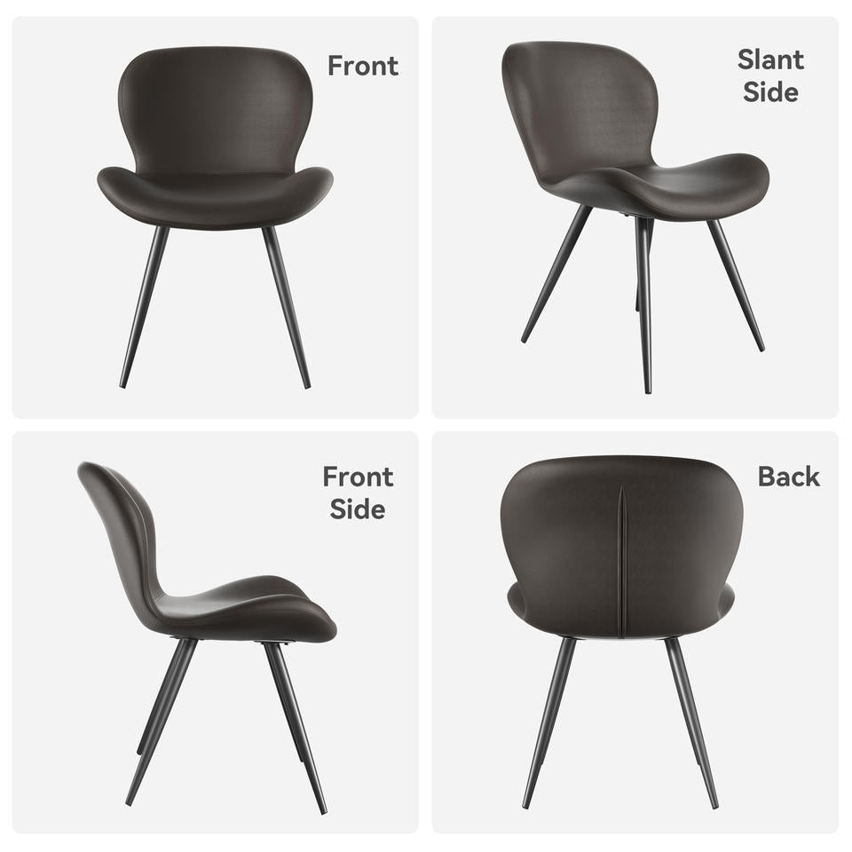 Modern Midcentury PU Leather Dining Chairs Comfy Backrest Thick Upholstered Soft 19IN Height Metal Legs Commercial Outdoor Hotel (Set of 4)