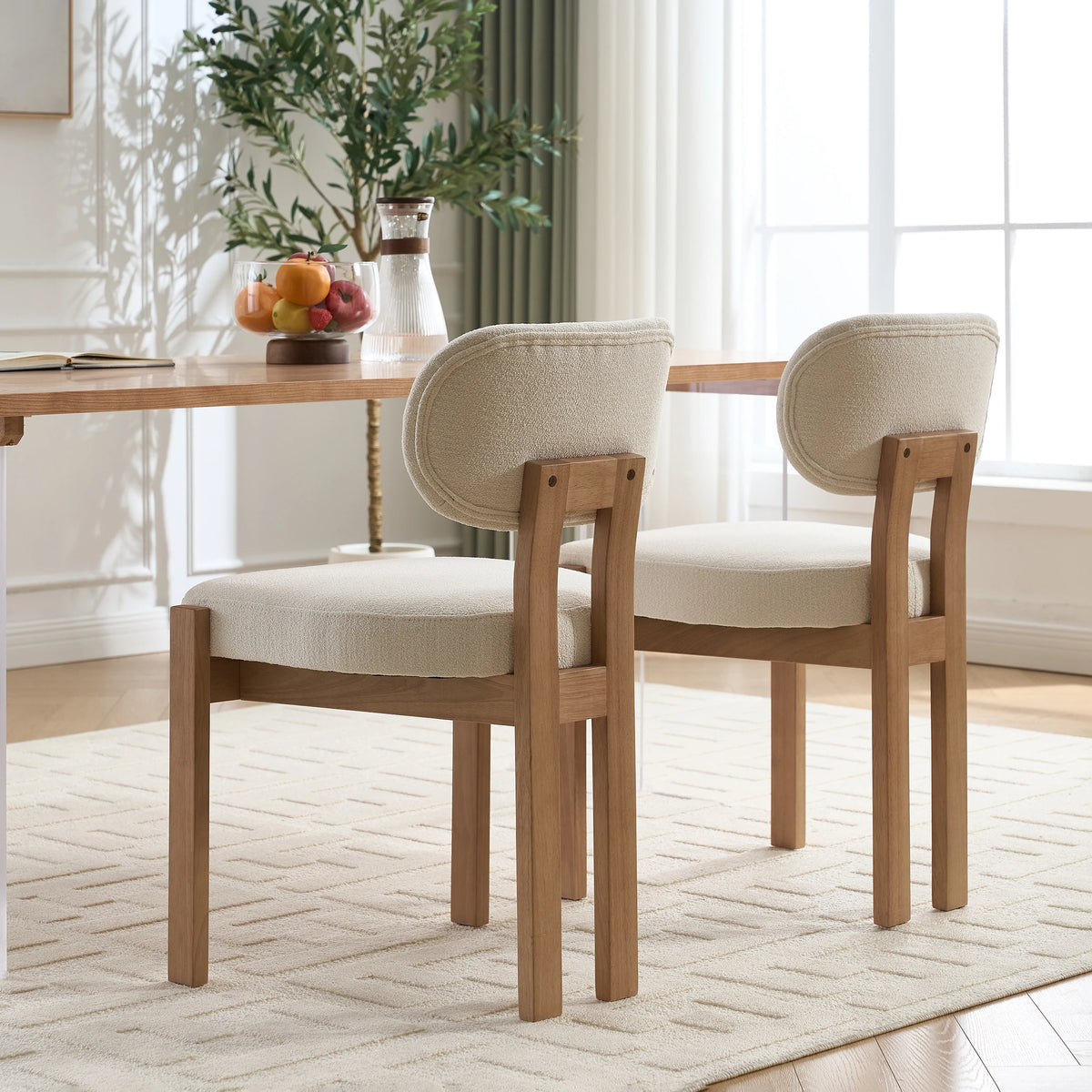 Elegant Farmhouse Accent Cane Solid Wood Leg Chenille Fabric Upholstered Dining Chair For Home Furniture