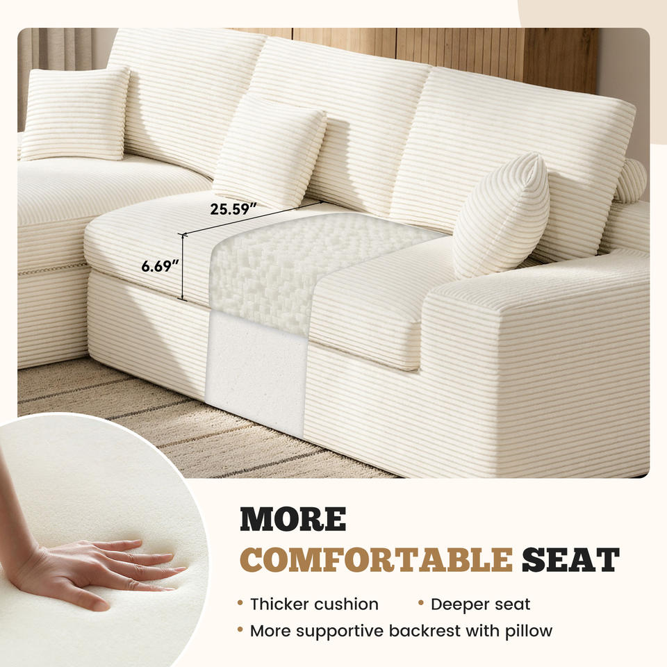 Modern Extendable Velvet Oversized Sectional Sofa Bed Set with Detachable Pillows Thick Sponge Cushion for Large Living Room
