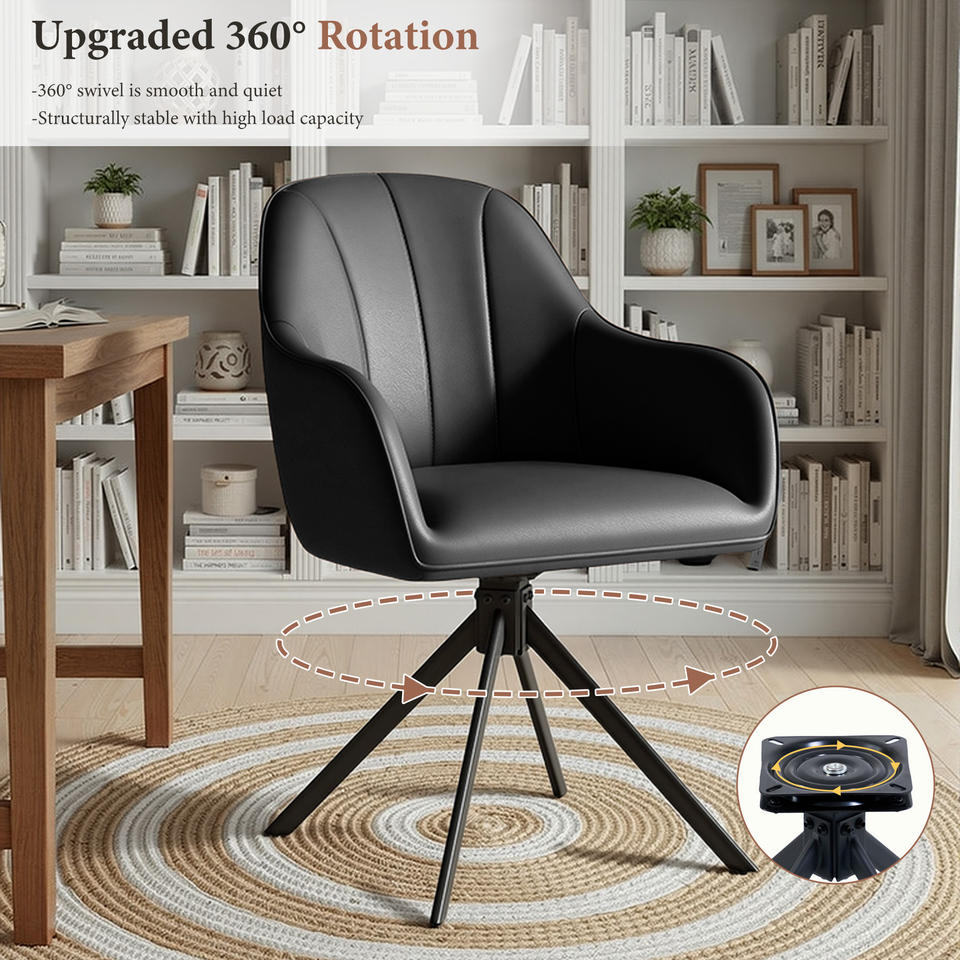 Modern PU Leather Reclining Swivel Dining Chair with Ergonomic Design and Robust Metal Legs for Dining Room & Office (Set of 2)