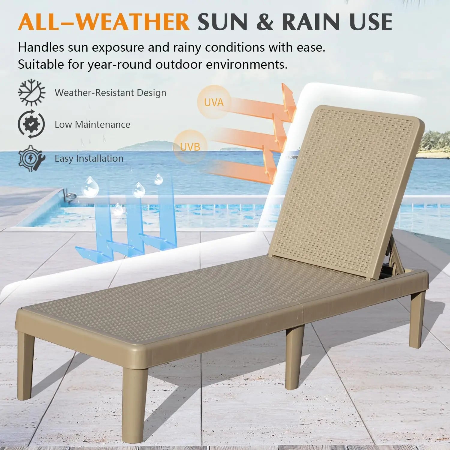 Pool Lounge Chairs Set of 2, with 6 Positions Backrest Adjustable Chaise Lounge