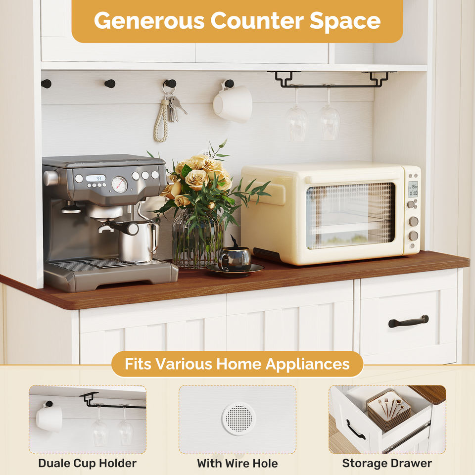 Solid Wood Modern Kitchen Pantry Cabinet Tall Storage Drawers Adjustable Shelves Freestanding Hutch Eco-Friendly Water Resistant