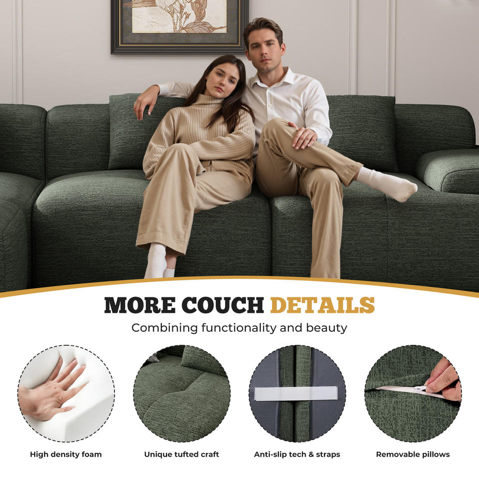Modern L-Shaped Modular Sofa Bed with Chenille Cover Sponge-Filled Convertible Design Durable Eco-Friendly for Hotel Use