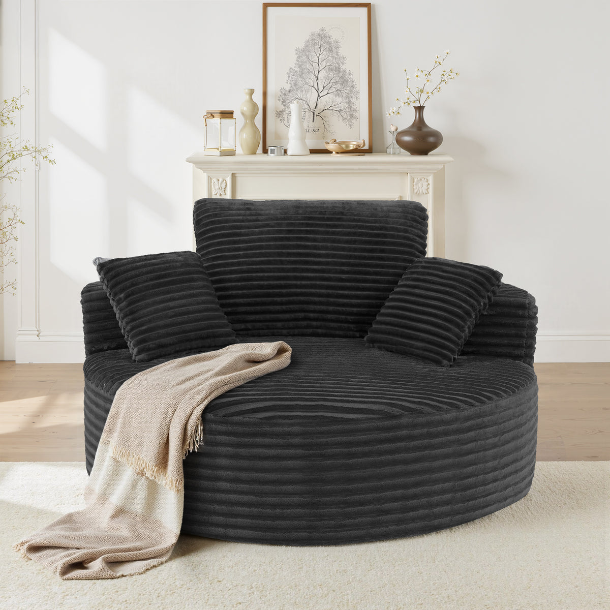 Large Modern Round Cloud Sofa Chair Plush Velvet Fabric Multi-Functional Leisure Chair for Living Room Dining Relaxation Reading