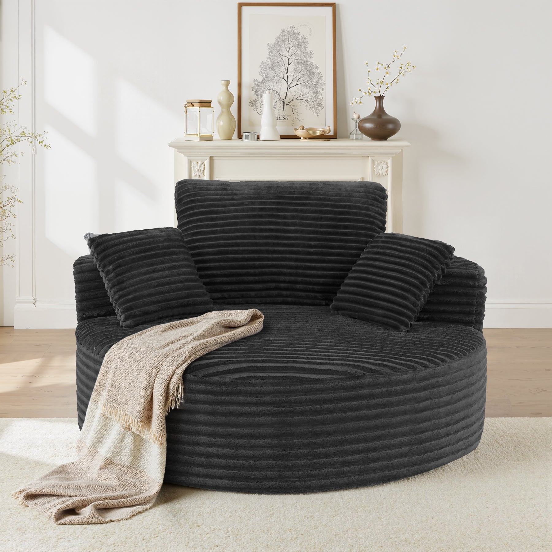 Large Modern Round Cloud Sofa Chair Plush Velvet Fabric Multi-Functional Leisure Chair for Living Room Dining Relaxation Reading