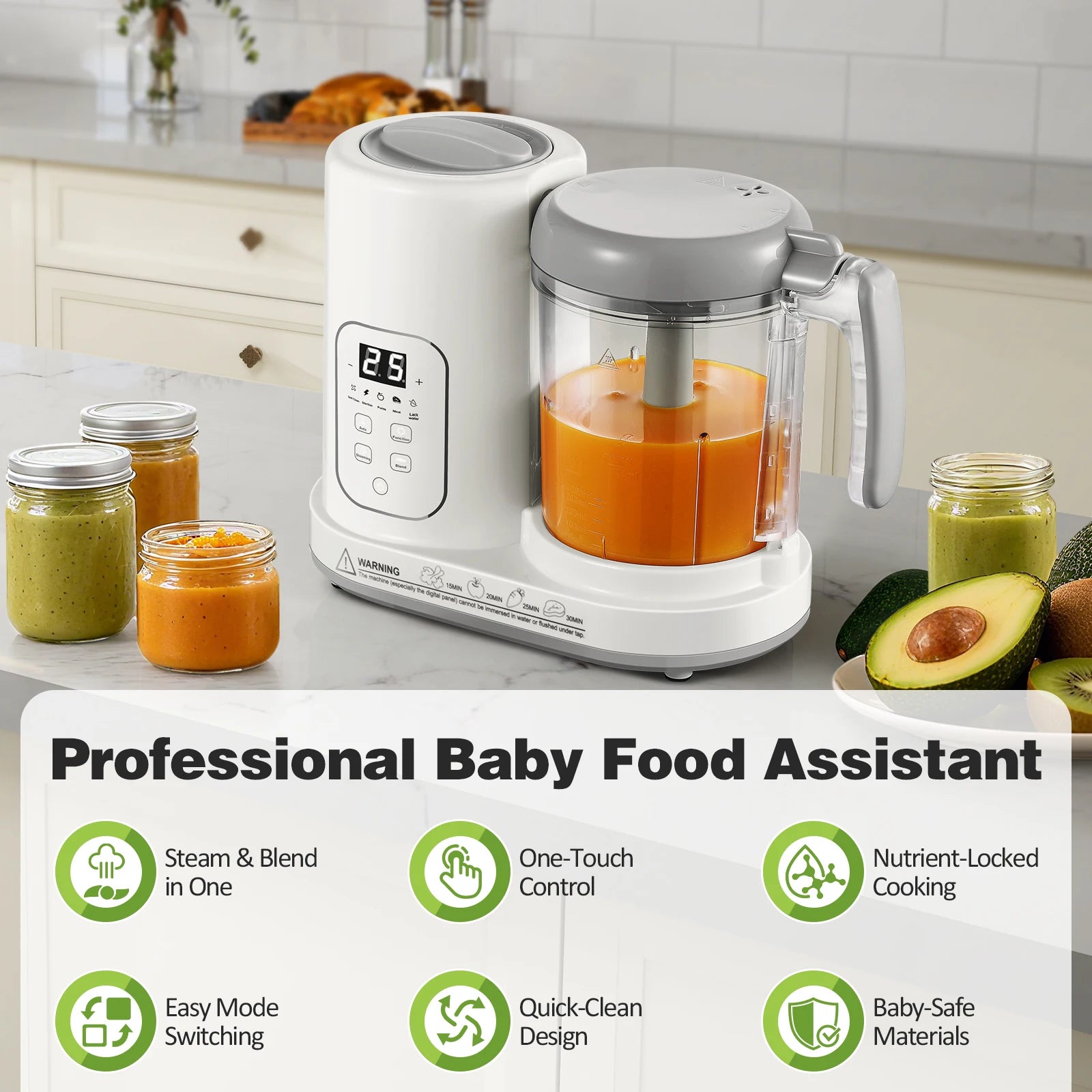 Baby Food Maker Pro Steamer Blender: 4 in 1 Auto Steam Blend and Puree Maker with Self-Clean for Healthy Baby  - view 2