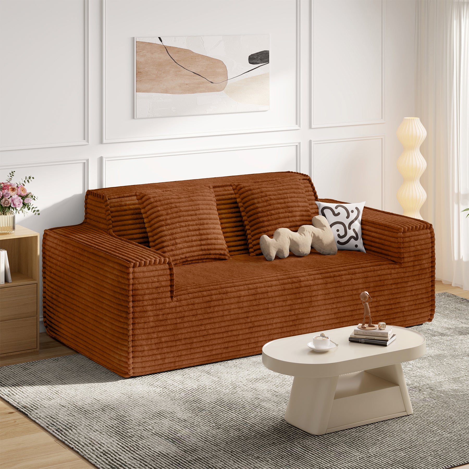 Modern Convertible Extendable Massage Loveseat Sofa Bed Set No Assembly Required Deep Seat Sponge Filling Apartment Mall School