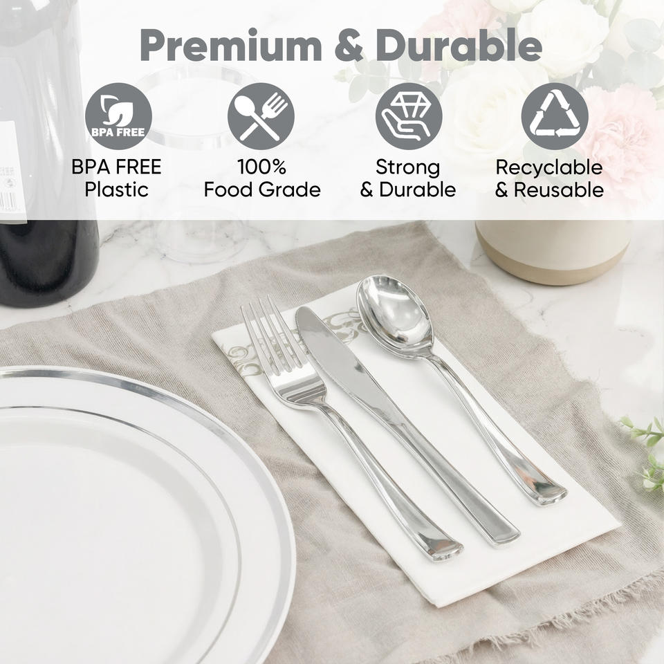 700 PCS Durable Disposable PET Eco-Friendly Party Dinnerware Set Tableware Kit Plates Cups Cutlery Napkins BPA Free Microwave