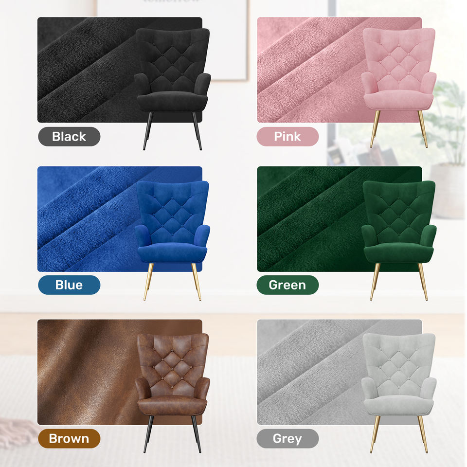 Mid Century Modern Velvet Convertible Accent Chair Durable Tufted Button Wing Back Metal Legs Living Room Home Apartment Dining