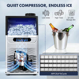 100LBS/24H Commercial Ice Maker Machine, Dual Water Inlet Under Counter or Freestanding Ice Machine,
