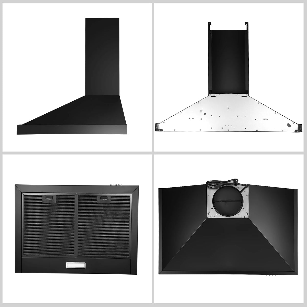 24 Inch Range Hood Black Range Hood, Ductless Range Hood with Energy Saving LED Light,Wall Mount Kitchen Hood ,Black Vent Hood