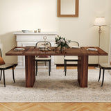 Rectangular Solid Wood Handmade Dining Table for 2 People Modern Farmhouse Design Grooved Wood-Strip Base Workshop Furniture