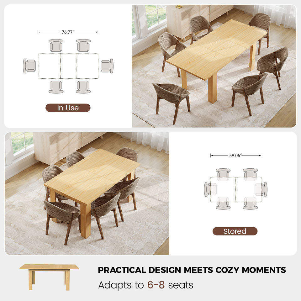 Extendable Solid Wood Rectangular Dining Table 10 People Large Modern Farmhouse Hotel Grooved Wood-Strip Home Furniture Workshop