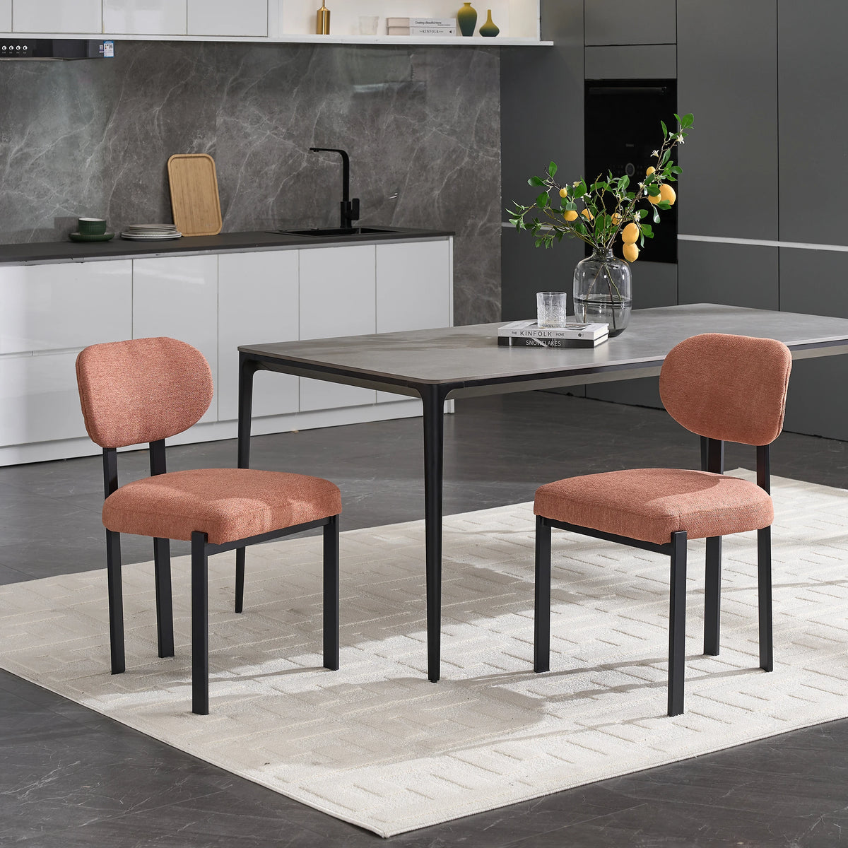 Mid Century Boucle Chenille Fabric Upholstered Metal Steel Frame Indoor Dining Room Chair For Kitchen Cafe