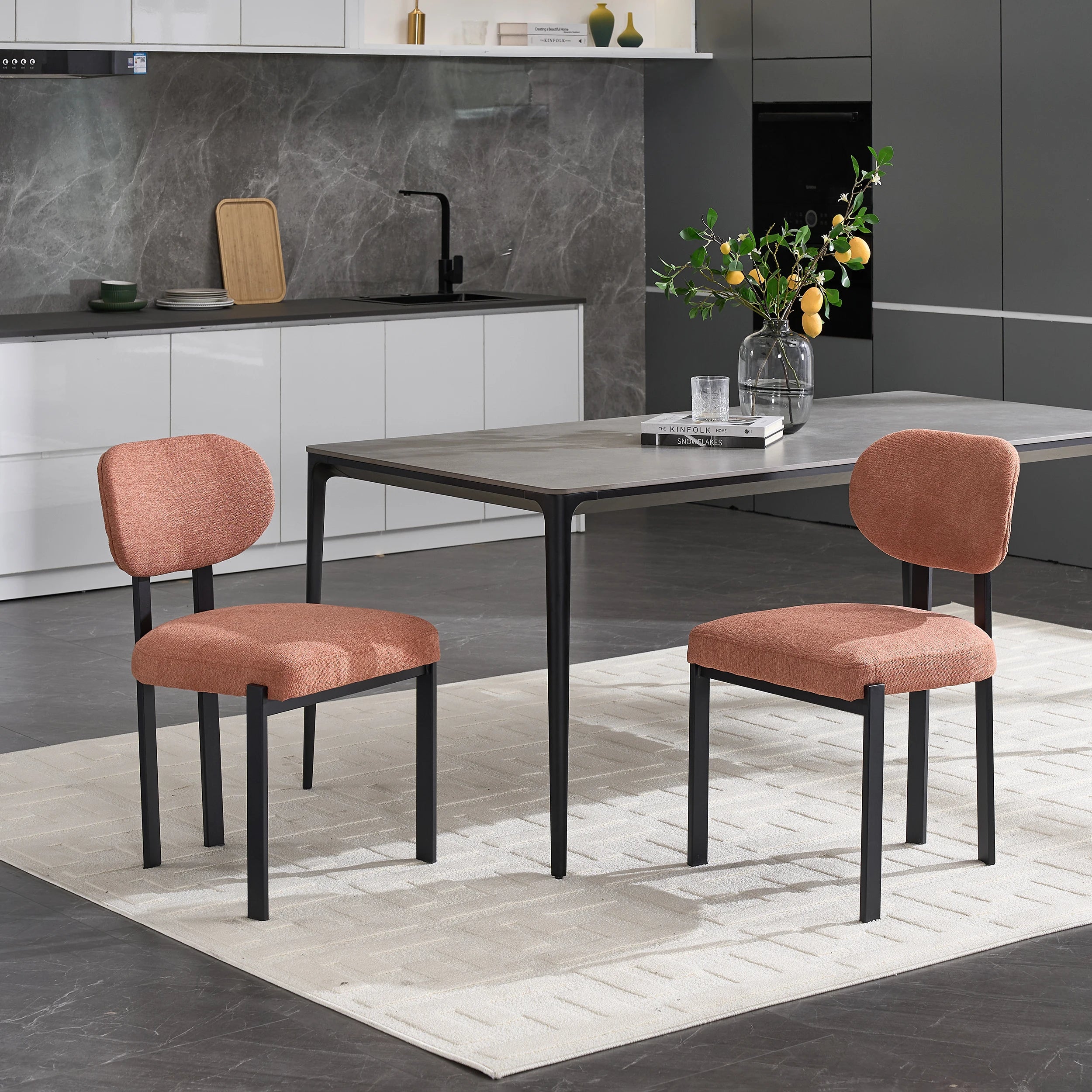 Mid Century Boucle Chenille Fabric Upholstered Metal Steel Frame Indoor Dining Room Chair For Kitchen Cafe - view 9