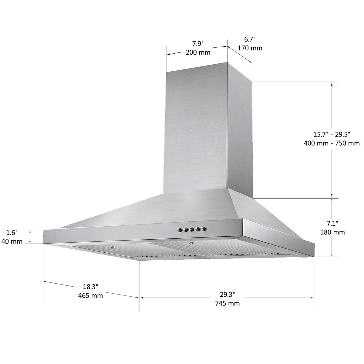 Range Hood, Range Hoods 30 Inch Stainless Steel, 450 CFM Kitchen Hood with LED Light Baffle Filters, 3 Speed Exhaust Fan