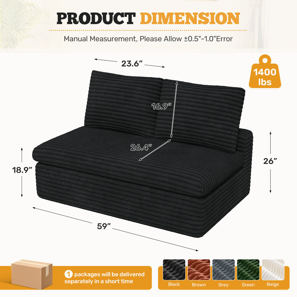 Modern High-Class Durable Corduroy Modular Loveseat No Assembly Required Armless Sofa Deep Seats for Living Room Apartment
