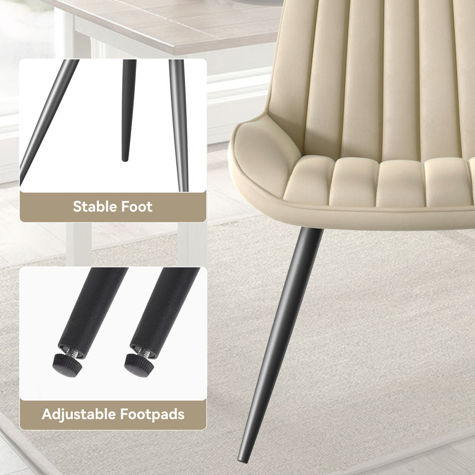 Ergonomic Modern Ribbed Dining Chair Premium Fabric Upholstered Waterproof Soft Adjustable Foot Pads Living Room Park (Set of 4)
