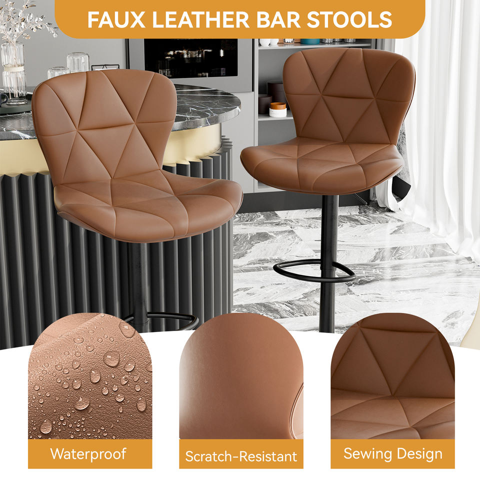 Modern PU Leather Swivel Bar Stool Diamond Stitching Height Adjustable Home Bar Dining Stable Iron Base