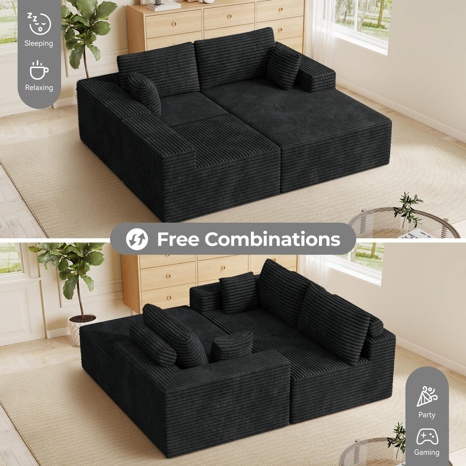 Modular Extendable Convertible Sectional Cloud Couches L-Shaped Chaise Upholstered Deep Seat Boneless Sofa Bed No Assembly