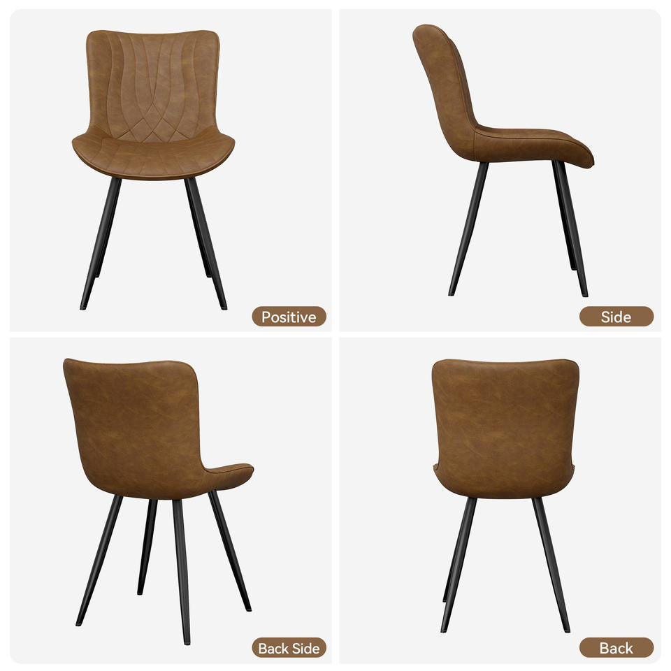 Stylish Modern PU Leather Quilted Texture Soft Dining Chair Upholstered Sturdy Metal Legs Waterproof Restaurant Furniture (Set of 4)