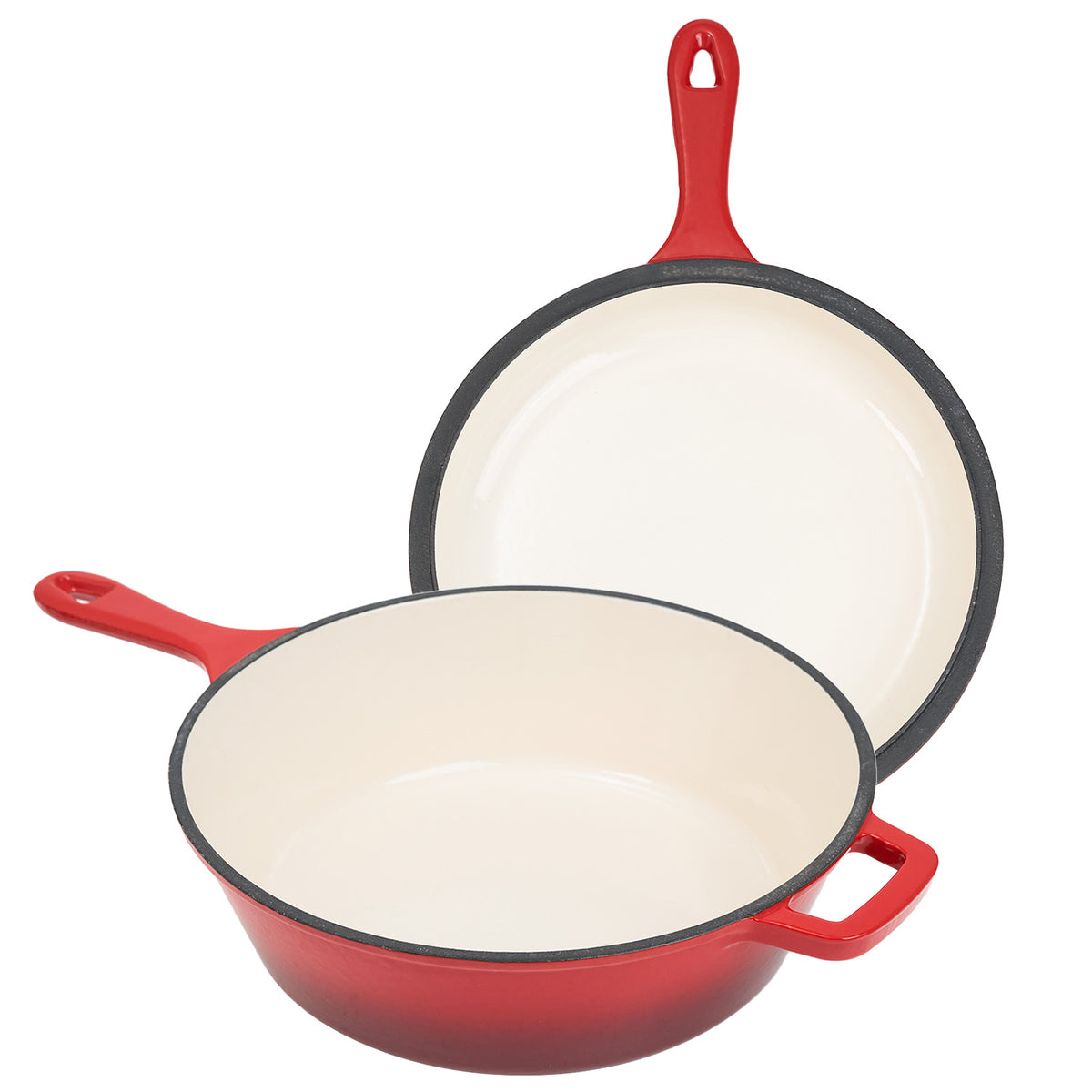 Ceramic Enameled 2-in-1 Dutch Oven Skillet Set 3QT + 1.5QT Non-Stick Dishwasher Safe Casserole Cookware Stainless Steel Bottom