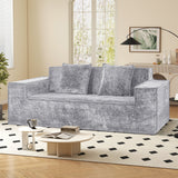 Modern Square Chenille Sofa Bed Set with Deep Seat Boneless Design Includes 2 Pillows-Living Room Bedroom Apartment