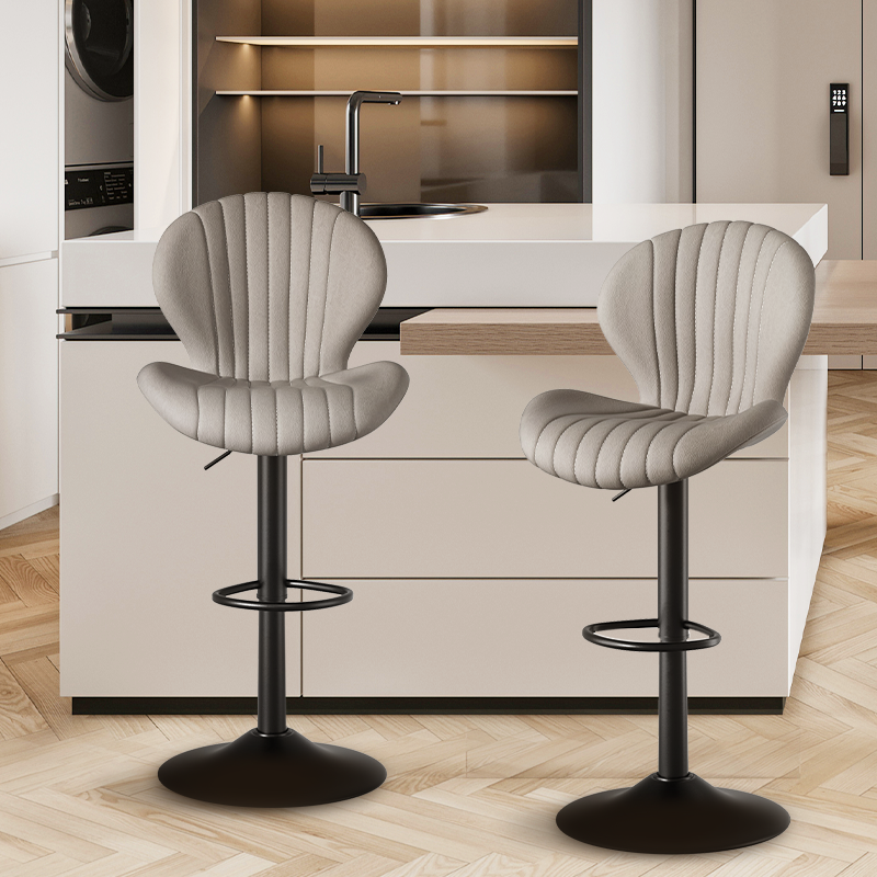 Modern Steady Height Adjustable Bar Stool Ergonomic Design Swivel Kitchen Counter Chair Soft Fabric Rebound Sponge Stainless (Set of 3)