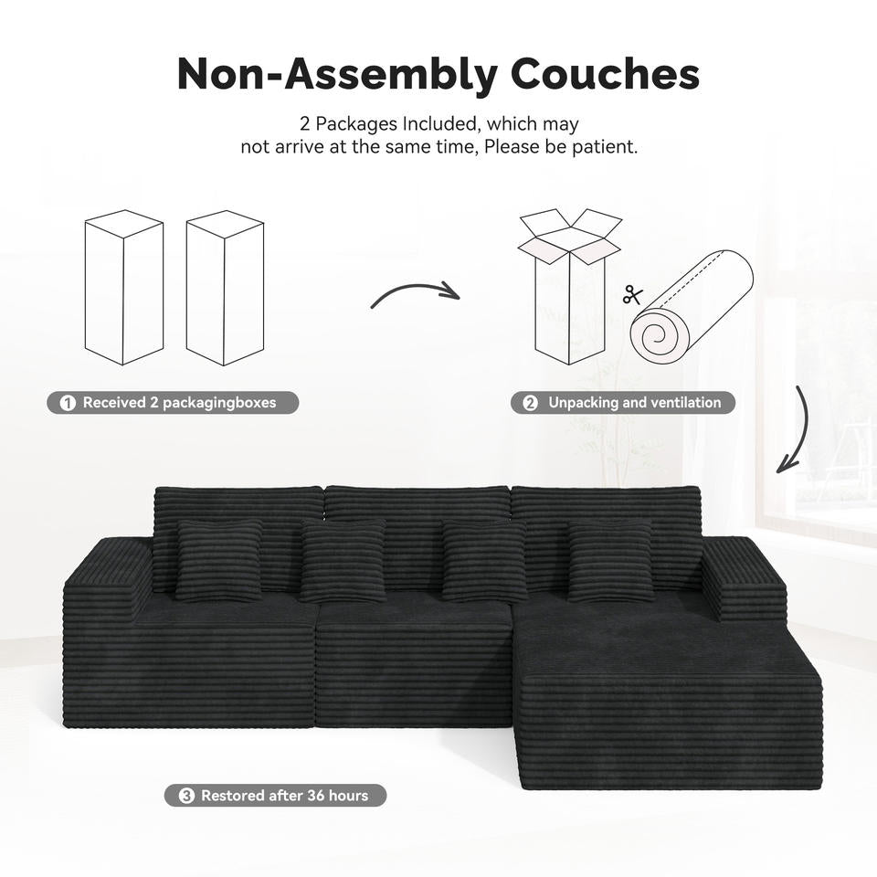 Modular Extendable Convertible Sectional Cloud Couches L-Shaped Chaise Upholstered Deep Seat Boneless Sofa Bed No Assembly