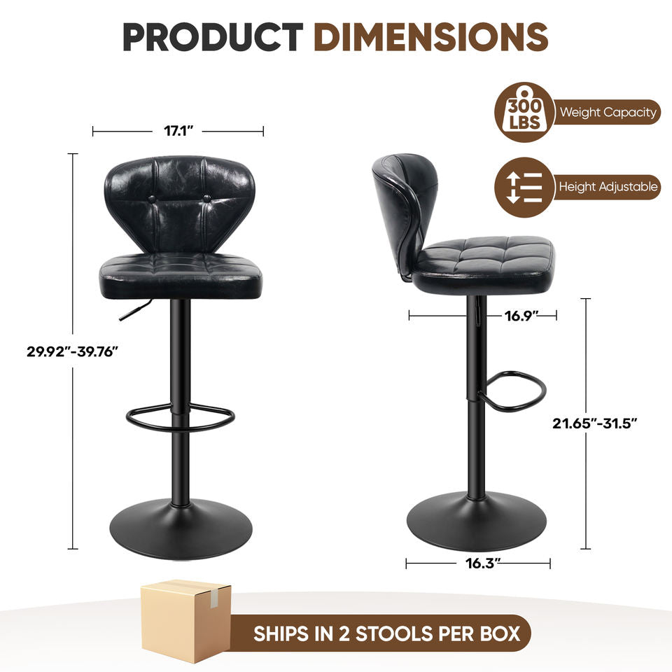 Steady Iron PU Leather Adjustable Hydraulic Eco-Friendly Water Resistant Bar Chair Modern Design Swivel Counter Height Kitchen (Set of 2)