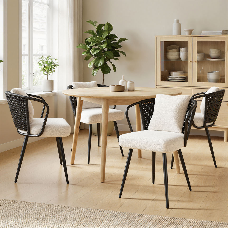 Modern Light Dining Chair with Teddy Upholstery & Fleece Cushion Ergonomic Armchair for Home Office & Hotel Use (Set of 4)