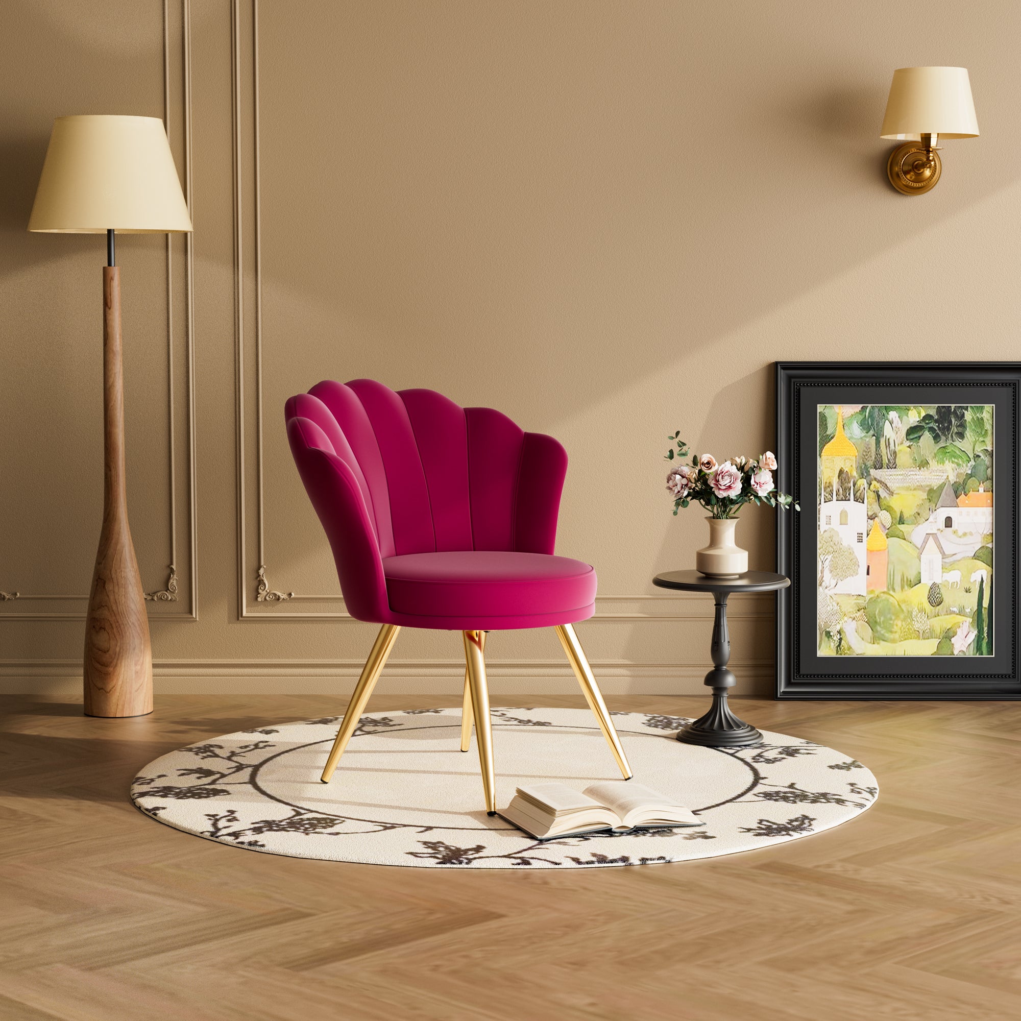 Velvet Adjustable Swivel Swivel Chair with Gold Metal Legs Steady Modern Design for Dining Hotel & Living Room Use