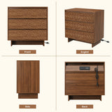 Modern 3-Drawer Wooden Nightstand USB Ports AC Outlets Waterproof Hidden Handle Eco-Friendly Handmade Apartment Bedroom Living