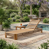 Acacia Wood Outdoor Patio Chaise Lounge with Adjustable Backrest