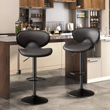 Modern PU Leather Adjustable Swivel Steady Iron Frame Barstools Outdoor Water Resistant Hotel Dining Living Room Thickened Seat (Set of 2)