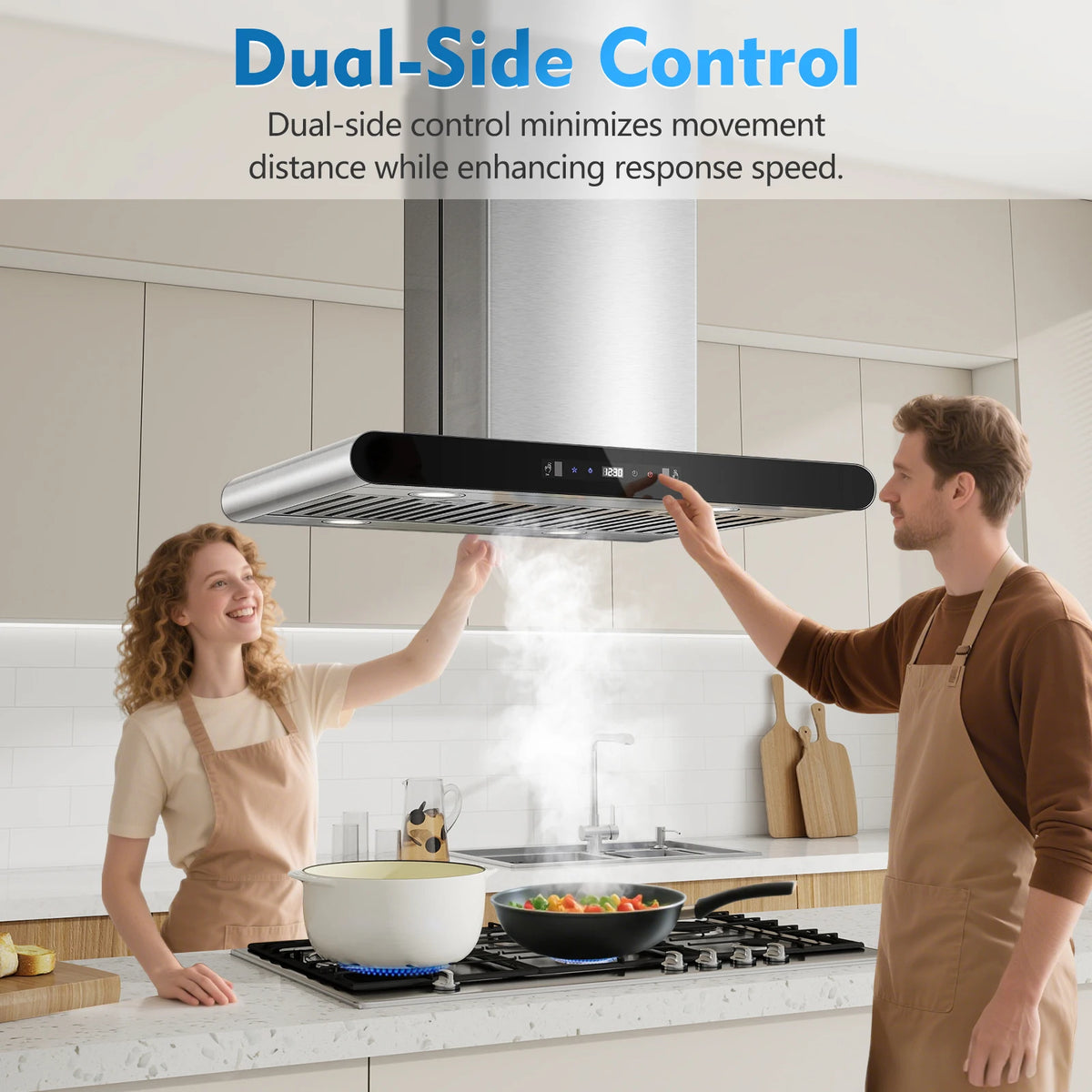 Island Range Hood 30 Inch, 700 CFM Dual-Sided Ceiling Mount Vent Hood, Touch,Gesture & Remote Control, 3-Speed Fan,4 LED Lights
