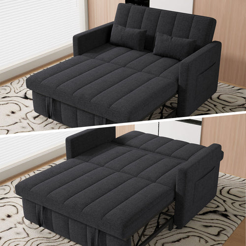 Sleeper sofa reclined into lounger mode showing 5-level adjustable backrest