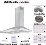 36 Inch Range Hood, Wall Mounted Vent Hood in Stainless Steel,3 Speed Exhaust Fan, 3 Pcs Baffle Filters, Energy Saving LED Light