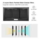 Black Range Hood 36 Inches,Stainless Steel Wall Mount Range Hood Black,Kitchen Hood Vent,Hood Vents for Kitchen