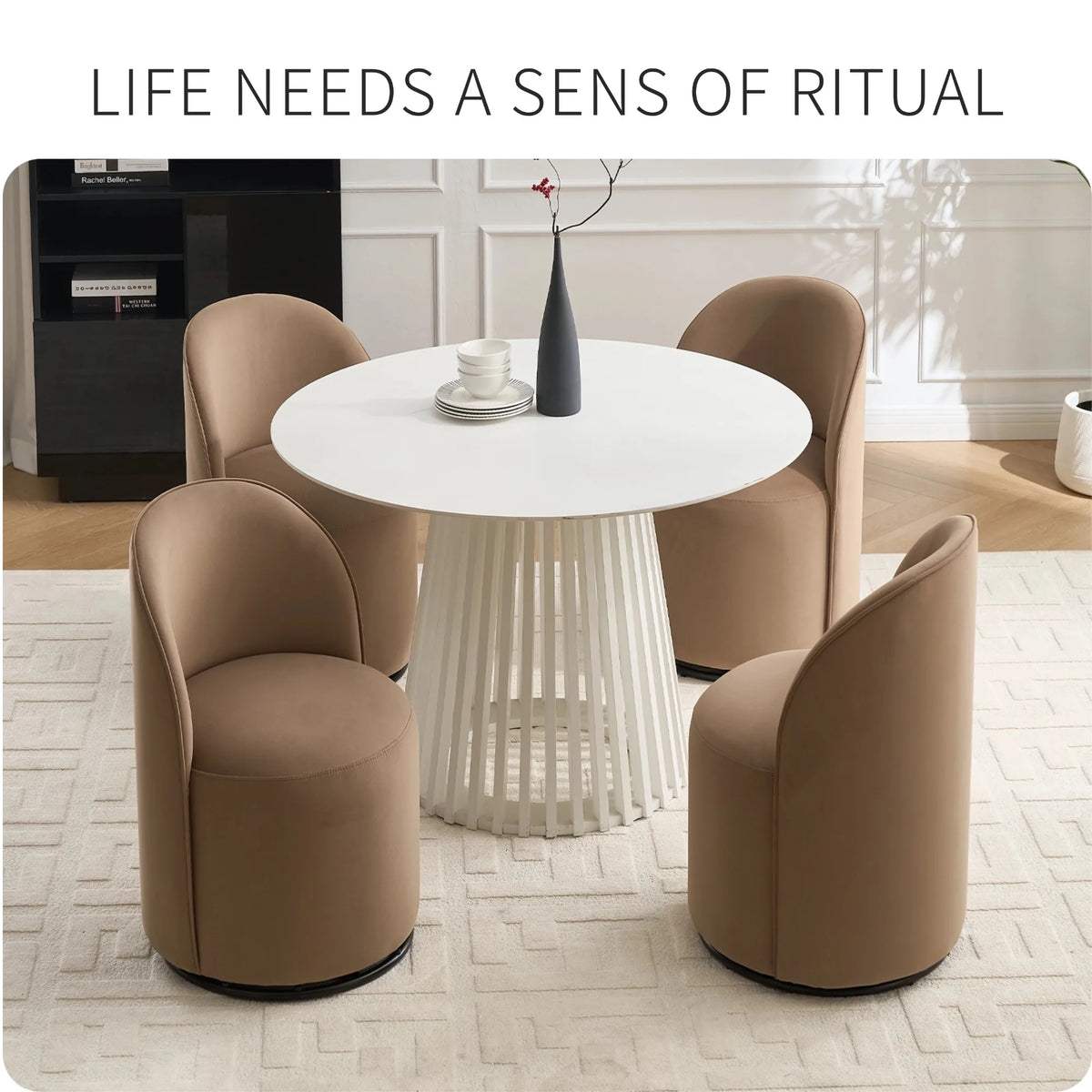 Modern Velvet Kitchen Swivel Accent Chair Luxury Barrel Chair for Living Room Dining Room Elegant Upholstered Leisure Chair