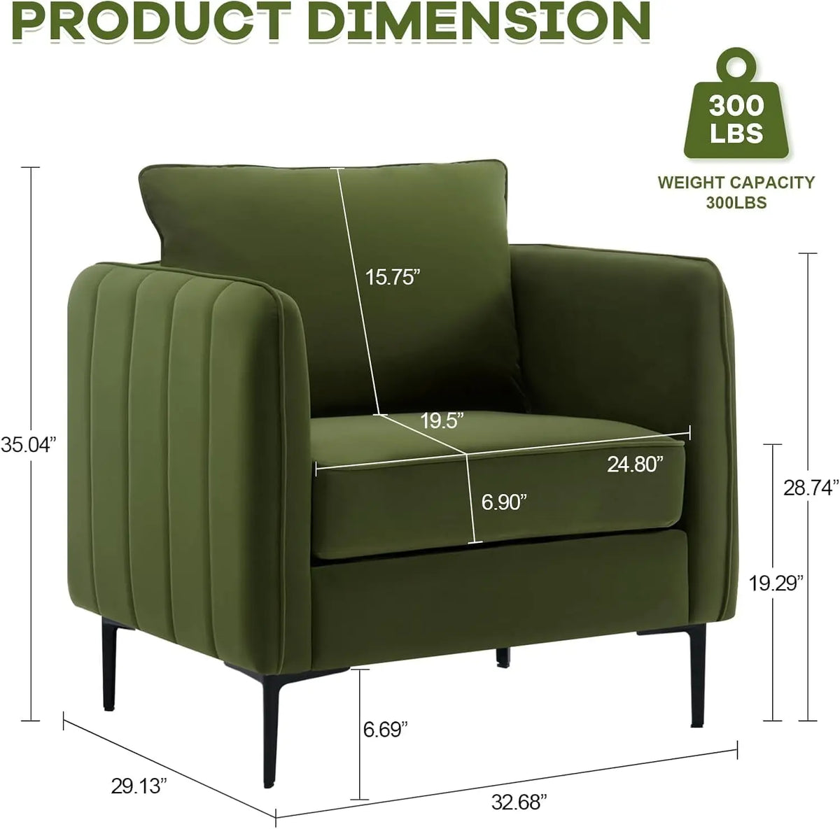 Velvet Comfy Single Seat Sofa Chair Mid-Century Modern Armchair with 1 Pillow and Metal Legs for Bedroom Office Reading