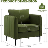 Velvet Comfy Single Seat Sofa Chair Mid-Century Modern Armchair with 1 Pillow and Metal Legs for Bedroom Office Reading